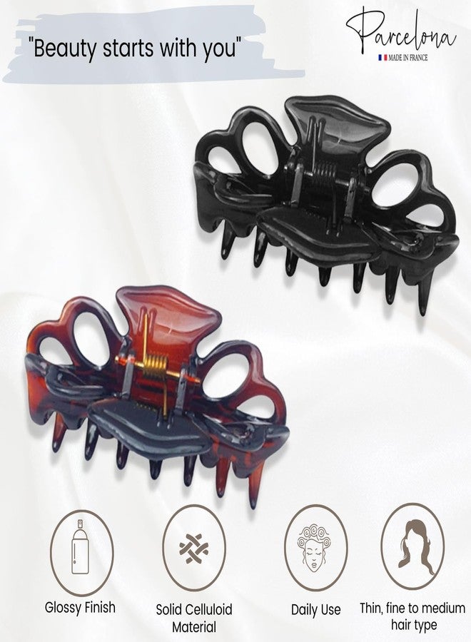 Parcelona French Double Loop 2 1/4 Inches Tortoise Shell-Brown and Black Claw Jaw Hair Clip (2 Pieces) - Image 2