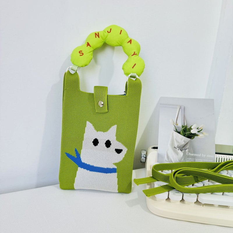 Original Cute Cartoon Knitted Mobile Phone Bag Women'S Crossbody Small Bag Travel Portable Hand Bag - Image 1