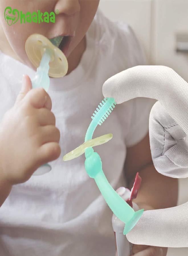 haakaa 360° Silicone Baby Toothbrush with Suction Base Infant to Toddler Toothbrush, Food Grade Silicone, 1pc (Blue) - Image 5