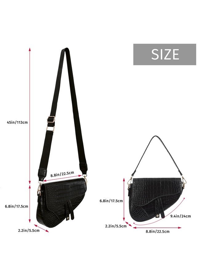 HDE Women'S Saddle Shoulder Bag Pu Leather Crossbody Purse Crocodile Handbag Black Crocodile - Image 3