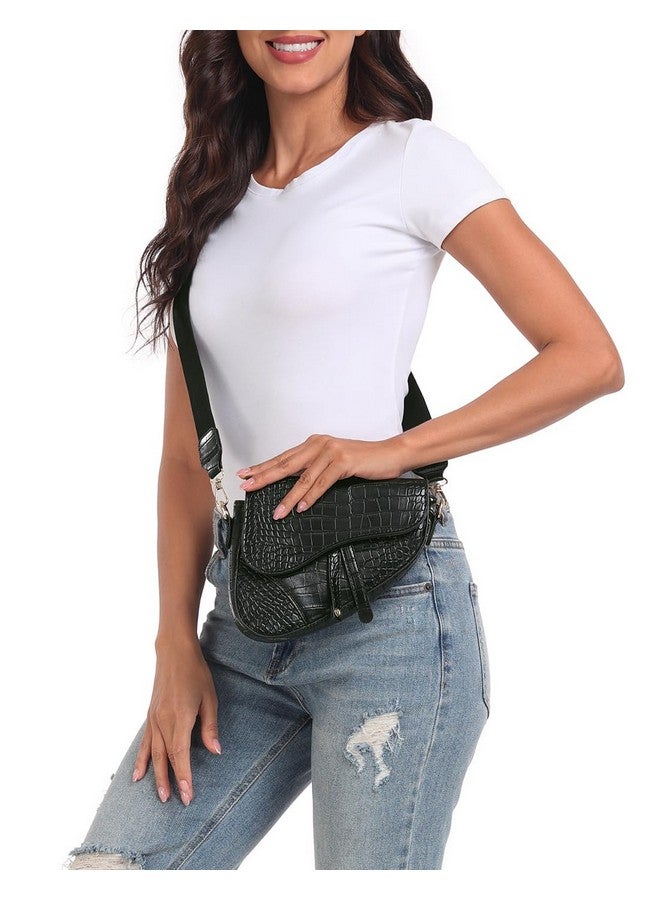 HDE Women'S Saddle Shoulder Bag Pu Leather Crossbody Purse Crocodile Handbag Black Crocodile - Image 4