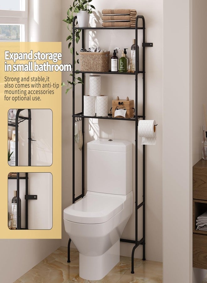 Furshus Over The Toilet Storage,3-Tier Heavy Duty Metal Bathroom Organizer, Freestanding Space Saver with Wide Shelves for Towels & Toilet Paper (Black) - Image 3