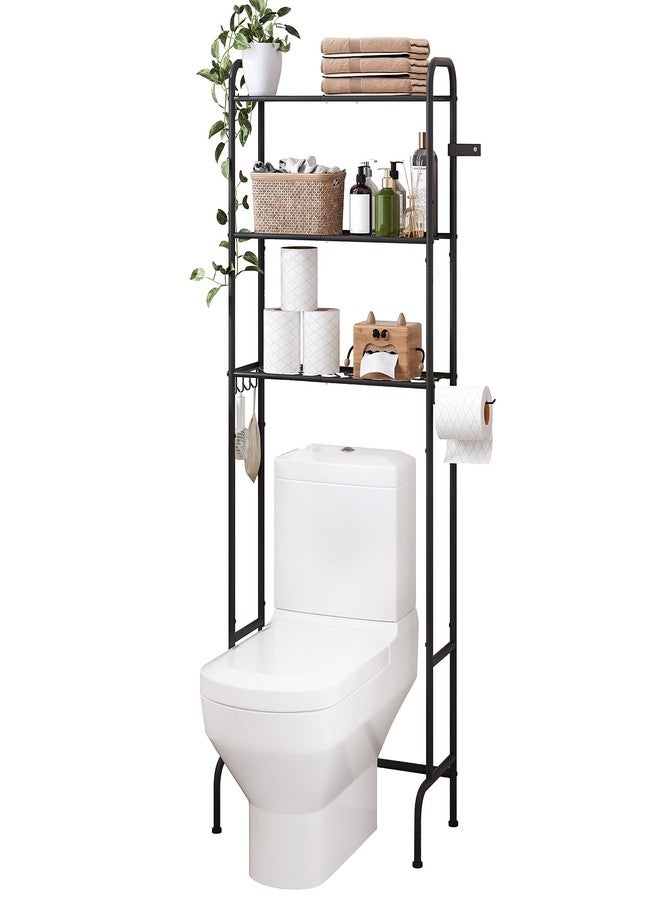 Furshus Over The Toilet Storage,3-Tier Heavy Duty Metal Bathroom Organizer, Freestanding Space Saver with Wide Shelves for Towels & Toilet Paper (Black) - Image 1