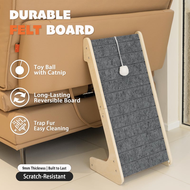 PETKARAY Felt Cat Scratcher, L Shaped Scratching Pad, Scratch Resistant Carpet Scratcher Ramp, Slot-Free Scratch Board with Toy Ball, Dark Grey - Image 3