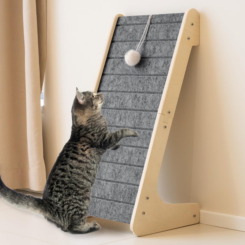 PETKARAY Felt Cat Scratcher, L Shaped Scratching Pad, Scratch Resistant Carpet Scratcher Ramp, Slot-Free Scratch Board with Toy Ball, Dark Grey - Image 1