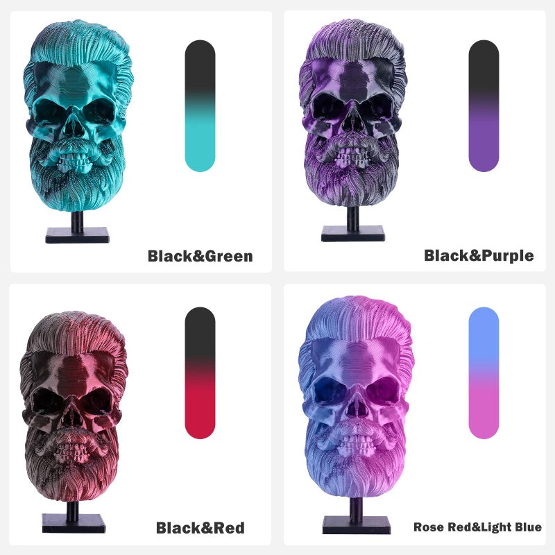 ERYONE Silk Dual Color Filament Bundle, PLA 3D Printer 1.75mm +/- 0.03mm, Silk Coextrusion PLA Filament 250gX4 Spools, Rose&Light Blue, Black&Red, Black&Green, Black&Purple - Image 2