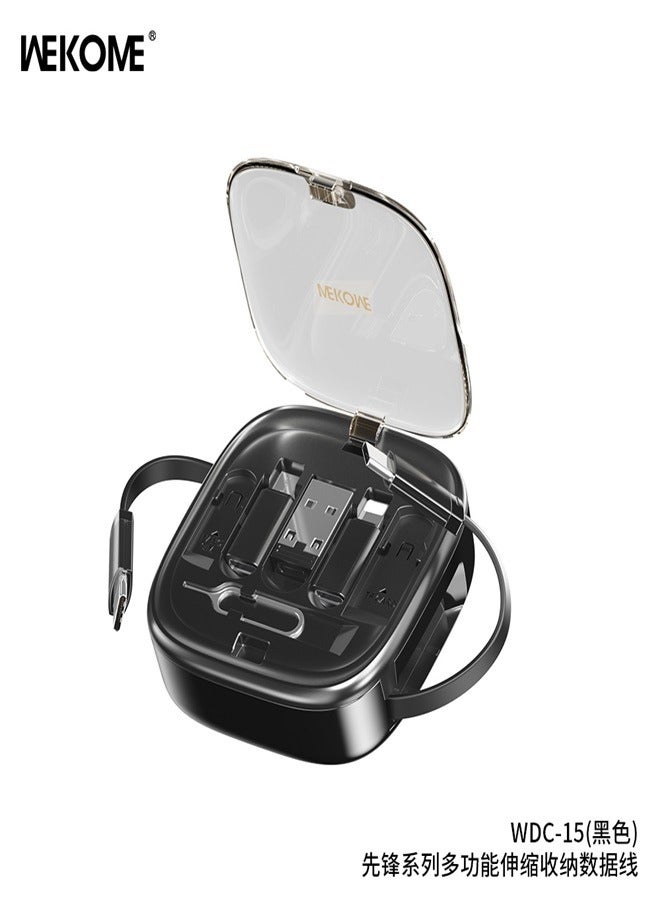 WEKOME WDC-15 black 3-in-1 Fast Charging Cable with Type-C, Micro USB, and IP Port for Cell Phones and More - Transparent Luminous Multi-Charging Cord - Image 1