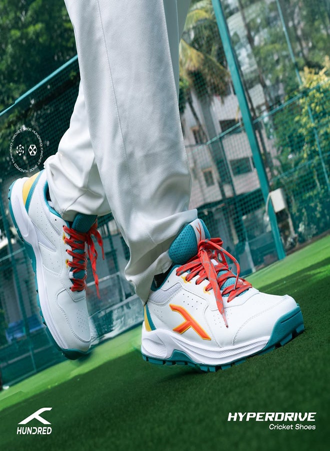 HUNDRED HyperDrive Cricket Shoes | TerraSpike Rubber Studs | Embedded Support Plate for Stability | Lightweight & Durable | Ideal for Turf, Ground & Hard Surfaces (White/ Lt Green/Orange ; UK 9) - Image 2