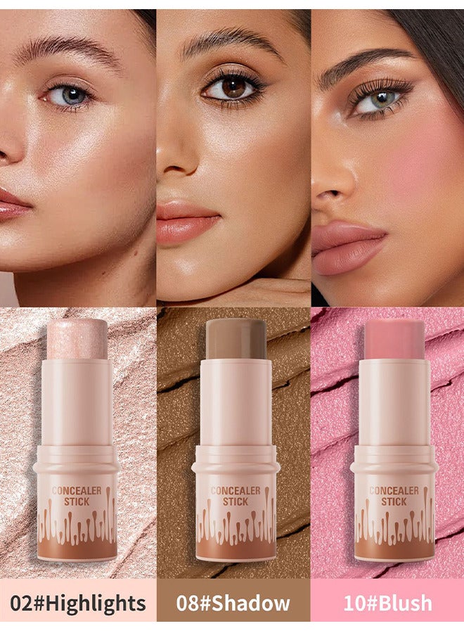 هيلوكيس 3 ألوان مزيج الخفي العصي كيت، كفاف هايلايتر أحمر الخدود ماكياج مجموعة أحمر الخدود برونزر تسليط الضوء على العصي للخد طويلة الأمد على نحو سلس الوجه الطبيعي الكنتوري المنور - Image 2