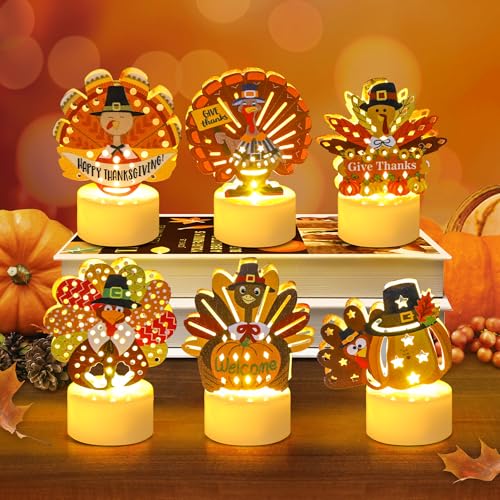 Sakayo 6 PCS Turkey Tea Lights Candles Battery Operated Thanksgiving LED Flameless Tealight Candles Cute Thanksgiving Table Decorations Centerpieces for Home Kitchen Indoor Party Fall Decor - Image 1