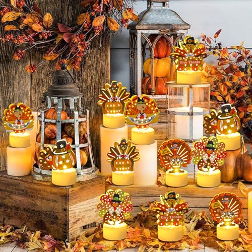 Sakayo 6 PCS Turkey Tea Lights Candles Battery Operated Thanksgiving LED Flameless Tealight Candles Cute Thanksgiving Table Decorations Centerpieces for Home Kitchen Indoor Party Fall Decor - Image 3