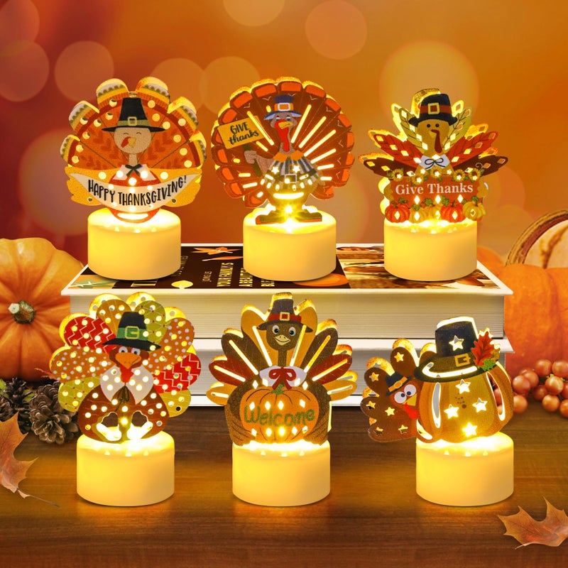 Sakayo 6 PCS Turkey Tea Lights Candles Battery Operated Thanksgiving LED Flameless Tealight Candles Cute Thanksgiving Table Decorations Centerpieces for Home Kitchen Indoor Party Fall Decor - Image 2