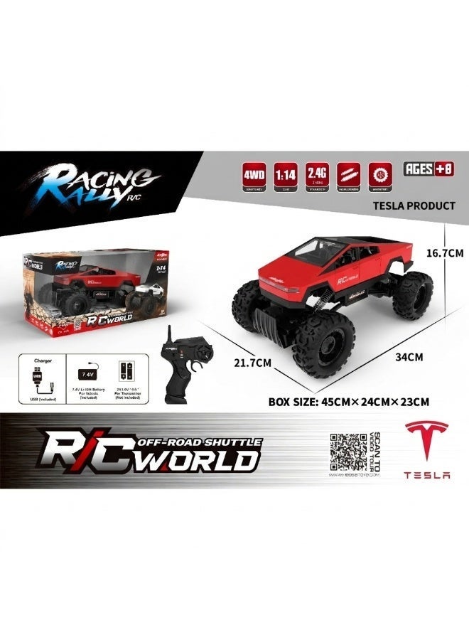 Tesla 1/14 Cyber Crawler Climbing Remote Control Car - Red - Image 1