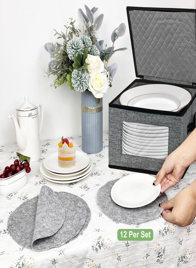 Homyfort China Storage Containers, 12 Inch Dinner Plate Dish Storage Containers, Hard Shell Quilted Dinnerware Storage Box Case with Lids and Felt Protectors for Dishes Plates Storage and Moving (Dark Grey) - Image 2