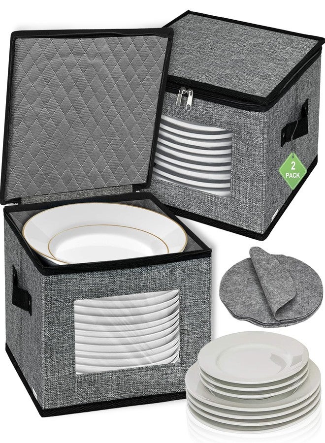 Homyfort China Storage Containers, 12 Inch Dinner Plate Dish Storage Containers, Hard Shell Quilted Dinnerware Storage Box Case with Lids and Felt Protectors for Dishes Plates Storage and Moving (Dark Grey) - Image 1