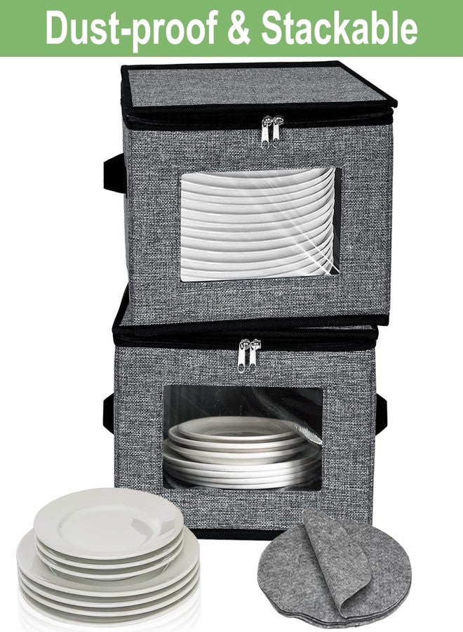 Homyfort China Storage Containers, 12 Inch Dinner Plate Dish Storage Containers, Hard Shell Quilted Dinnerware Storage Box Case with Lids and Felt Protectors for Dishes Plates Storage and Moving (Dark Grey) - Image 4