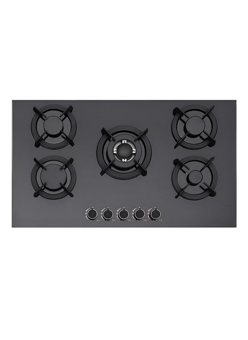 Generic - 5 Burner Gas Hob with Tempered Glass, Blue Flame Technology, Electric Ignition, Low Gas Consumption, Heavy Duty Cast Iron Pan Supports, Easy to Clean Gas Hob for Efficient Cooking in Modern Kitchens - Image 1