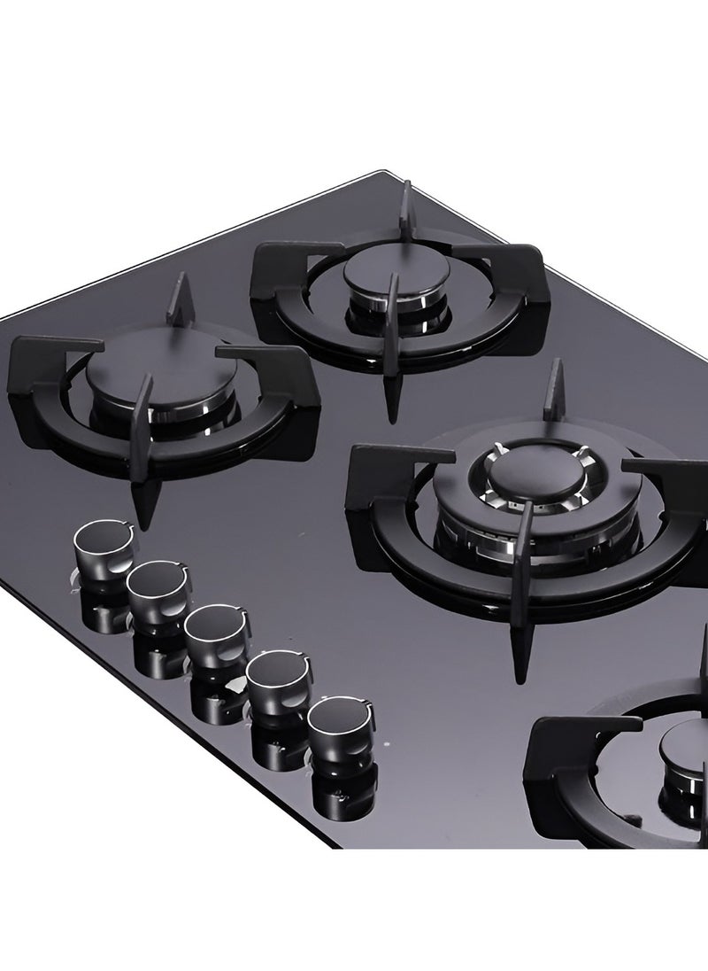 Generic - 5 Burner Gas Hob with Tempered Glass, Blue Flame Technology, Electric Ignition, Low Gas Consumption, Heavy Duty Cast Iron Pan Supports, Easy to Clean Gas Hob for Efficient Cooking in Modern Kitchens - Image 1