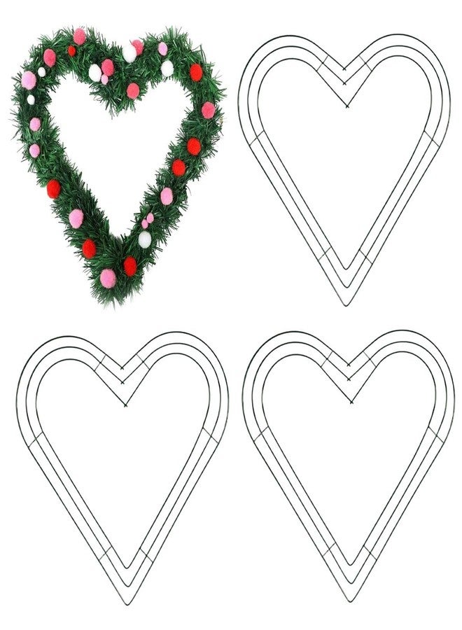 Ikosora 3Pcs Green Christmas Heart Shape Wire Wreath Form, 12 Inch Heart Metal Wire Wreath Frame, Wedding Garland, Holiday Wreaths for Christmas Day, Wedding Party, Christmas Door/Wall Decor DIY Crafts - Image 1