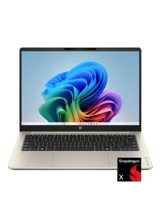 HP OmniBook 3 14-HZ0025DX AI PC Laptop, 14" 2K IPS LED TouchScreen, Display, Snapdragon X X1-26-100 Processsor, 16GB LPDDR5 RAM, 512GB SSD, English Keyboard, Window 11, Warm Gold English gold - Image 1