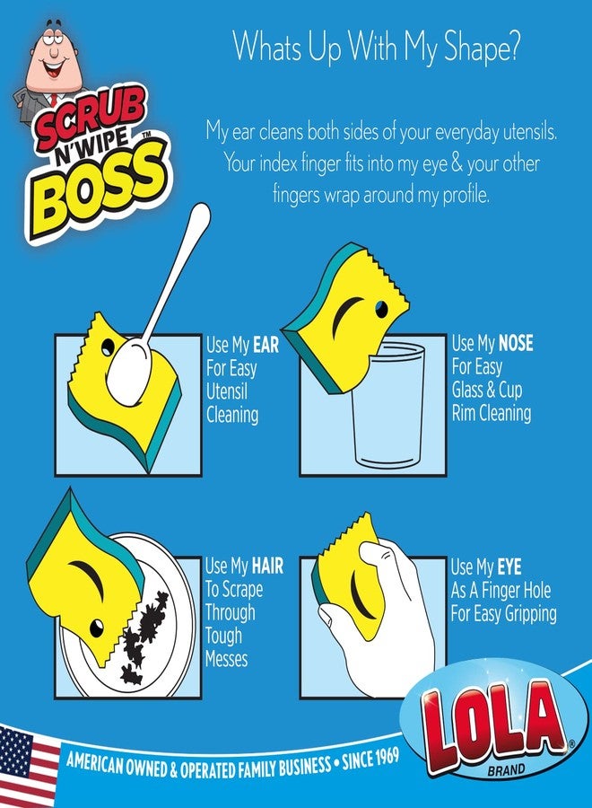 LOLA Scrub N Wipe Boss Sponge, by LOLA, Comparable to Popular Brand but 14.4% More Volume, Firm in Cold Water/Flexible in Warm Water, Made in USA, 1 Pack - Image 3