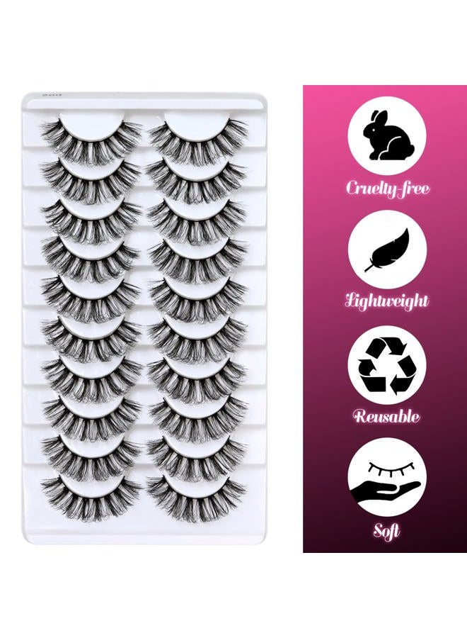 Veleasha Russian Strip Lashes D Curl False Eyelashes Fluffy Wispy Faux Mink Lashes 10 Pairs Pack (D04) - Image 3