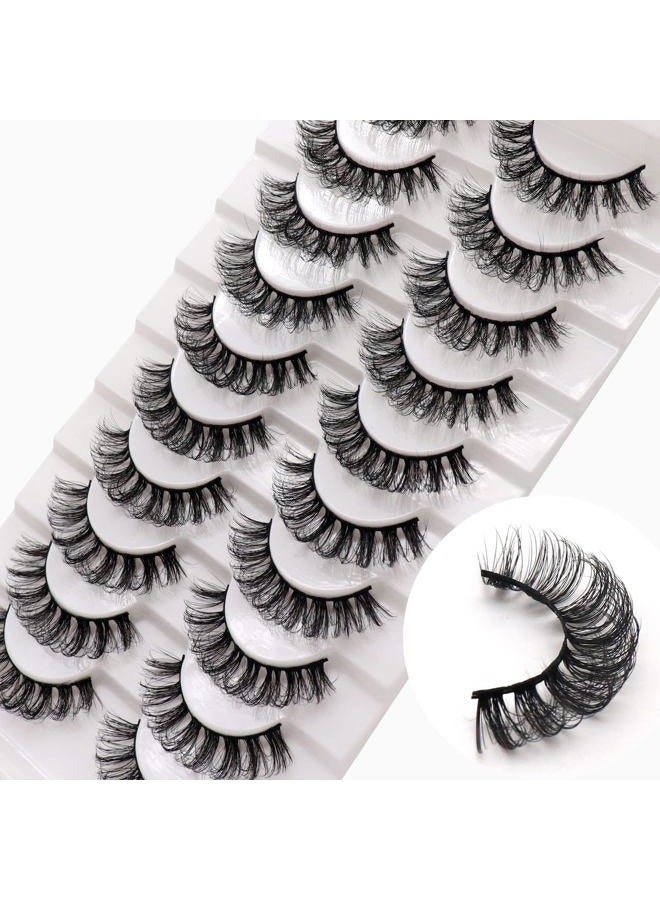 Veleasha Russian Strip Lashes D Curl False Eyelashes Fluffy Wispy Faux Mink Lashes 10 Pairs Pack (D04) - Image 1