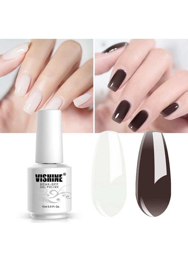 Vishine 2Pcs Of Jelly Translucent Gel Polish Milky White & Jelly Crystal Black Gel Nail Polishtranslucent Jelly French White Gel Polish Led Manicuring Varnish 15Ml - Image 3