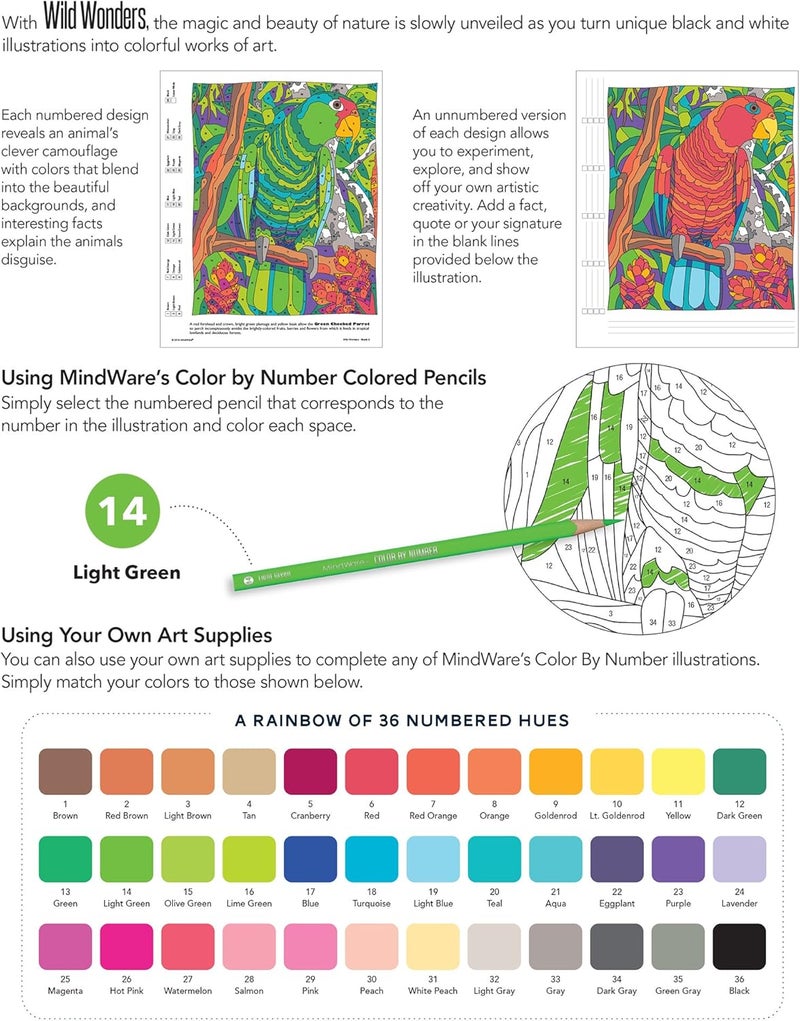 Mindware Color by Number Wild Wonders Book 3 – Animal-Themed Coloring Book for Kids Ages 6+ - Image 2