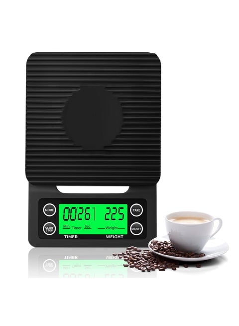 Coffee Scale with Timer, High Accuracy Kitchen Food Scale with Tare Function, LCD Backlight Display, 6.6LB/3KG Max Load, 0.1g Precision Sensor, Batteries Include, Black