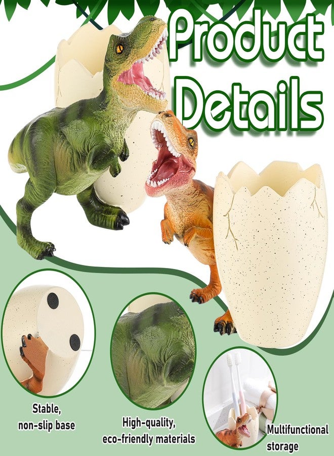 Eaasty 2 Pcs Dinosaur Kids Toothbrush Holders Toothbrush Organizer Funny Dino Resin Cup for Bathroom Easy to Clean Pen Holder Gift Birthday Children's Day Christmas - Image 3