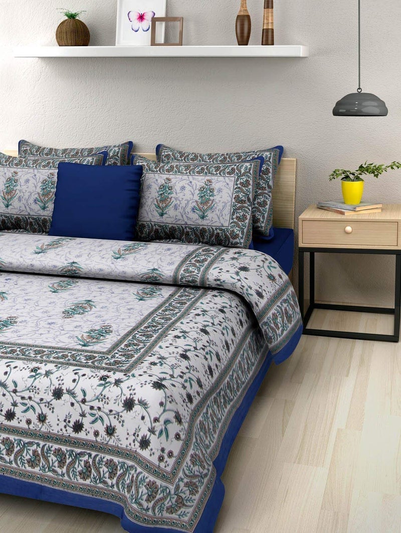BedZone 100 Cotton Double BedSheet for Double Bed with 2 Pillow Covers Set Queen Size Bedsheet Series 180 TC 3D Printed Pattern