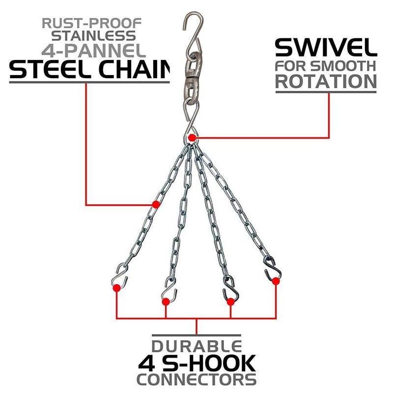 Heavy Duty Punching Bag Chain Hanging Set for Boxing Bags - Stainless Steel Ceiling Mount Hanger - Muay Thai & MMA