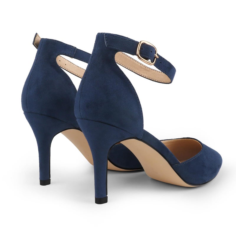 JOY IN LOVE Closed Toe Heels Pumps for Women 3IN Stiletto Pointed Toe Ankle Strap Heels Navy Suede US7.5 - Image 5