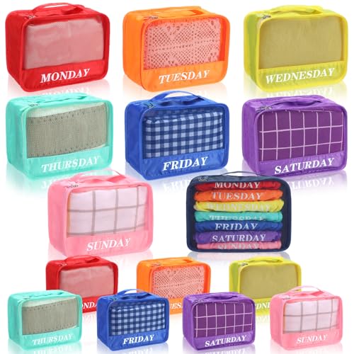 Yeyeplum Days of Week Packing Cubes Weekly Organizer Travel Storage Bag School Clothes for Kids Summer Camp Family9x7x3inchRainbow15 - Image 1