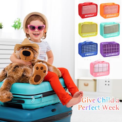 Yeyeplum Days of Week Packing Cubes Weekly Organizer Travel Storage Bag School Clothes for Kids Summer Camp Family9x7x3inchRainbow15 - Image 3