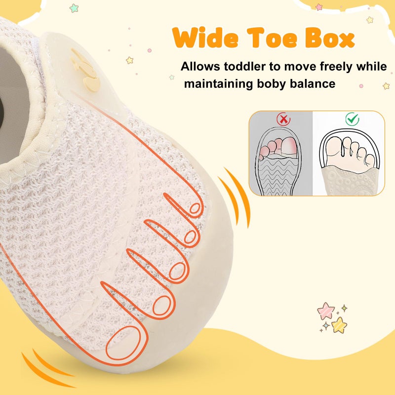 FEETCITY Infant Sneakers Baby Girls Walker Shoes Wide Baby Barefoot Shoes Slip On Infant Crib Shoe Lightweight Beige - Image 5