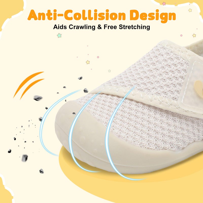 FEETCITY Infant Sneakers Baby Girls Walker Shoes Wide Baby Barefoot Shoes Slip On Infant Crib Shoe Lightweight Beige - Image 4