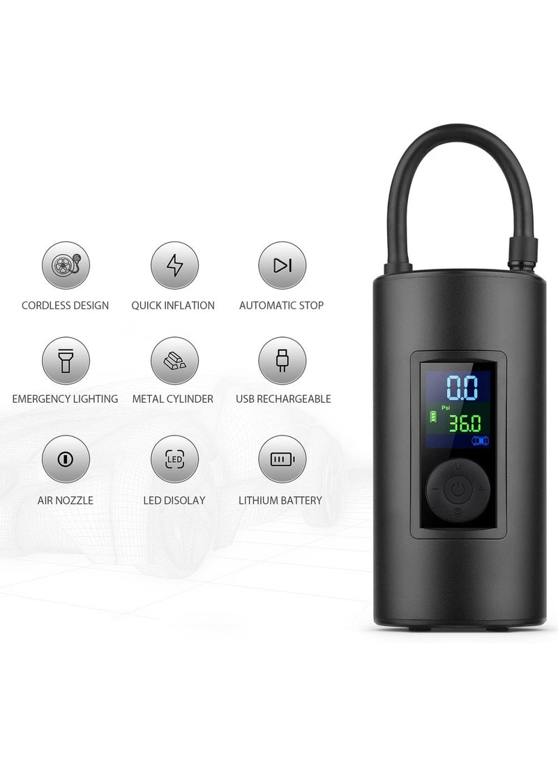 ماركة غير محددة مضخة هواء إطارات محمولة رقمية 150 رطل/بوصة مربعة، منفاخ إطارات قابل لإعادة الشحن مع ضغط محدد مسبقًا وإيقاف تلقائي وضوء طوارئ وشاشة عرض درجة الحرارة - مضخة هواء متعددة الوظائف للسيارة والدراجات النارية والدراجات والمزيد  - Image 5