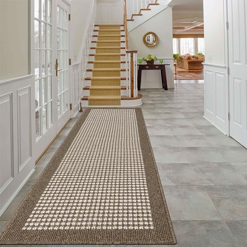 Ileading Brown Runner Rugs for Hallway 2'x8' Non Slip Farmhouse Long Kitchen Floor Mats with Rubber Backing Absorbable Throw Rugs Machine Washable Indoor Decor Carpet for Corridor Petmat Entryway - Image 1