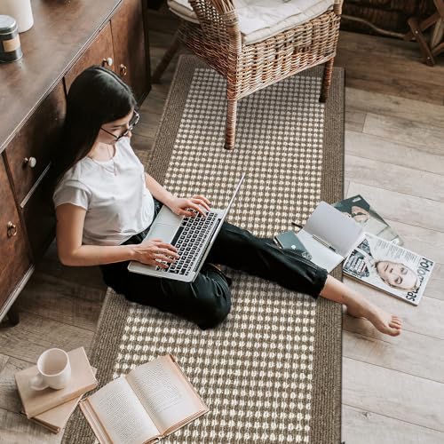 Ileading Brown Runner Rugs for Hallway 2'x8' Non Slip Farmhouse Long Kitchen Floor Mats with Rubber Backing Absorbable Throw Rugs Machine Washable Indoor Decor Carpet for Corridor Petmat Entryway - Image 2