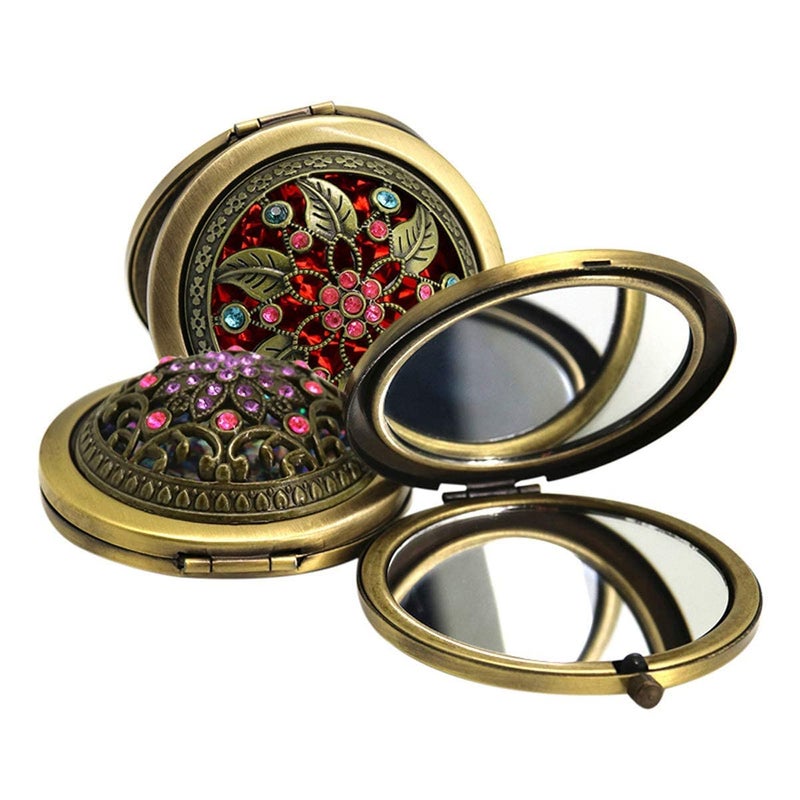 TASKHOUSE TASKHOUSE Compact Mirror for Purses Antique Metal Double Sided Travel Makeup Mirror Small Pocket Mirror Portable Folding Great Handbag Cosmetic Compact Mirror Random Style Pack of 1  - Image 2
