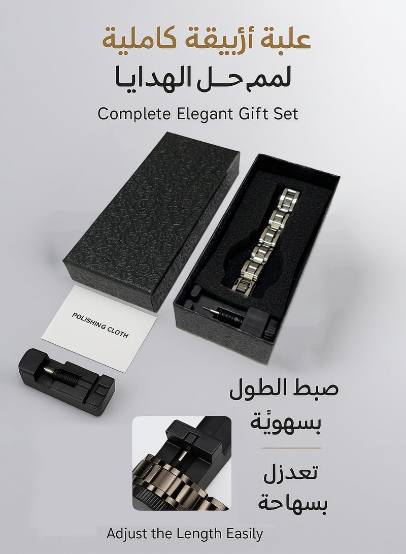 فوريكاسا سوار مغناطيسي رجالي من الستانلس ستيل – تصميم بسيط بحجر أسود - Image 4