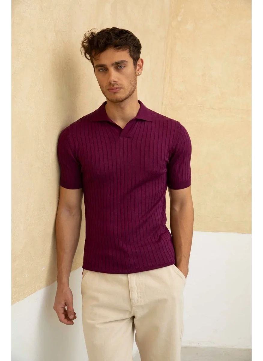 Cool Tarz Cool Style Men's Ribbed Polo Neck Knit T-Shirt