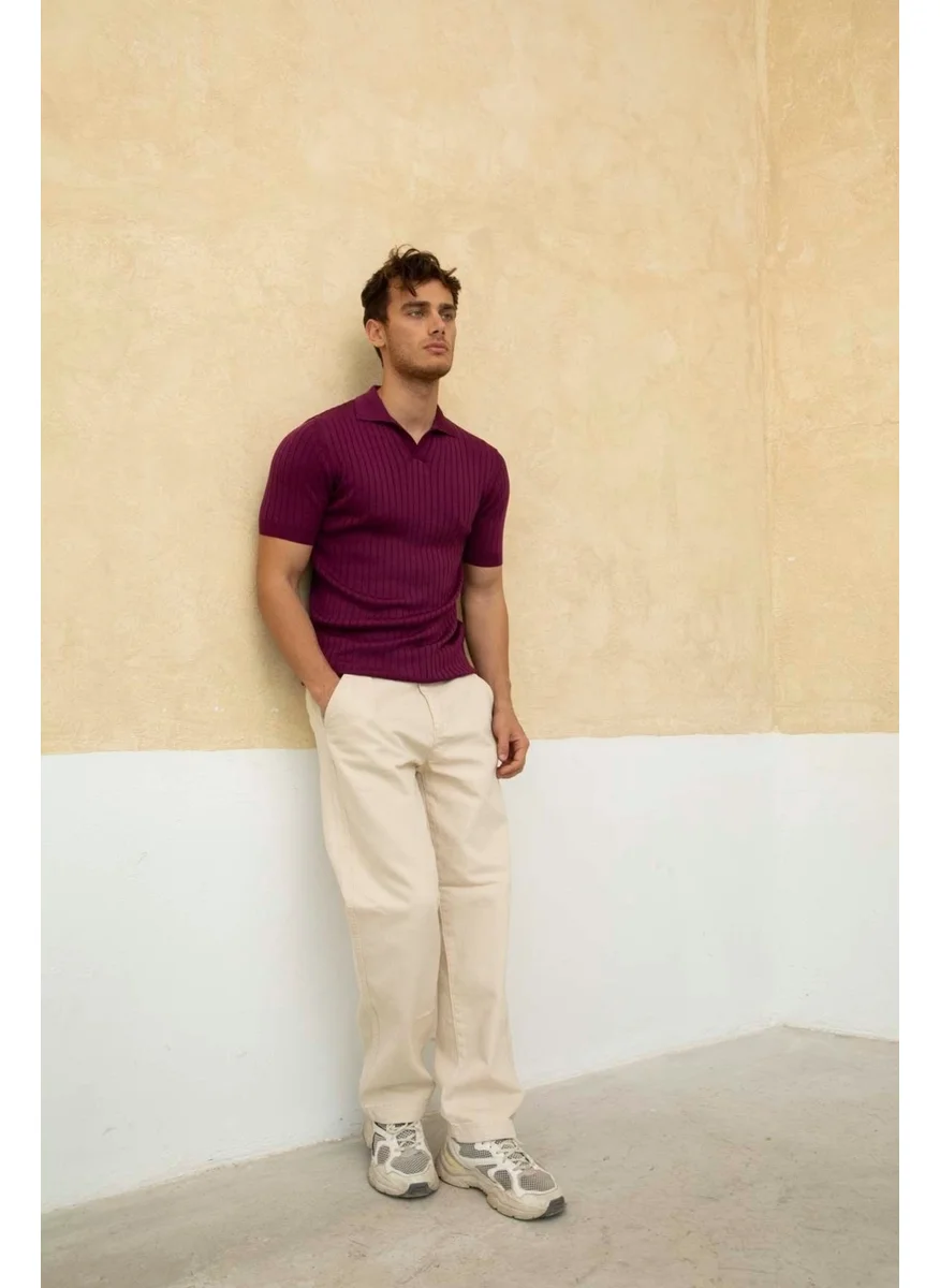 Cool Tarz Cool Style Men's Ribbed Polo Neck Knit T-Shirt