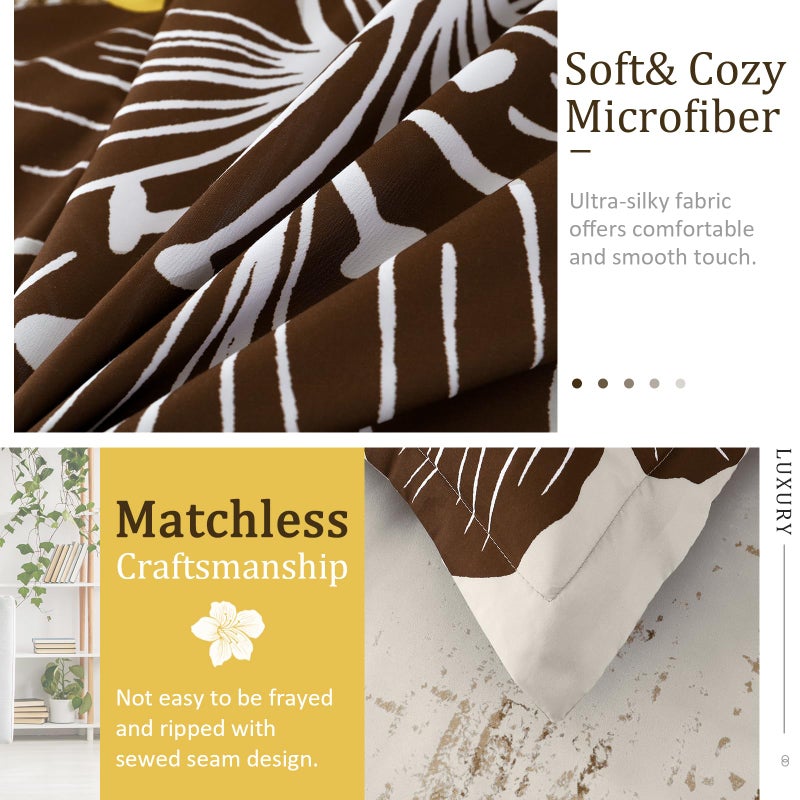 Menghomeus Brown Floral Comforter Set King Ombre Brown Bedding Lightweight Microfiber Bed Comforter for All Season  3 Piece Flowers Comforter with 2 Pillowcases - Image 5