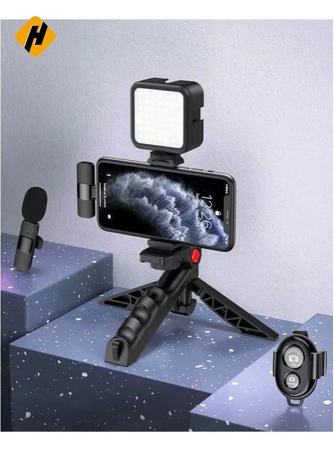 HuHa Professional Vlogging Kit – Remote Control, Foldable Tripod, LED Lamp, & Wireless Lavalier Microphone for iPhone  - Image 4