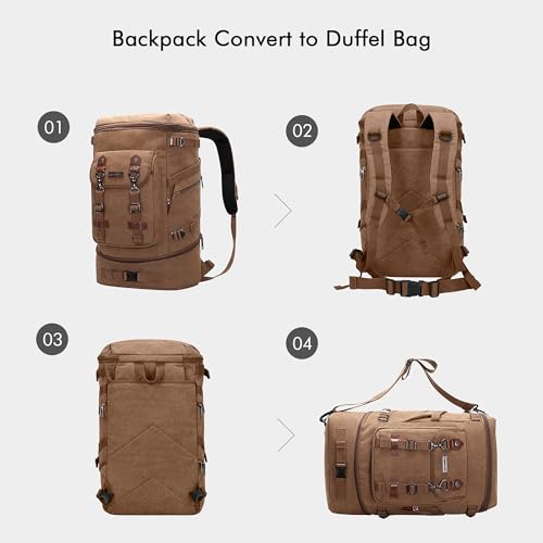 WITZMAN Travel Backpack for Men Women Canvas Backpack Carry on Luggage Rucksack Convertible Duffel Bag Large (A568 Brown) - Image 3