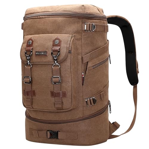 WITZMAN Travel Backpack for Men Women Canvas Backpack Carry on Luggage Rucksack Convertible Duffel Bag Large (A568 Brown) - Image 1