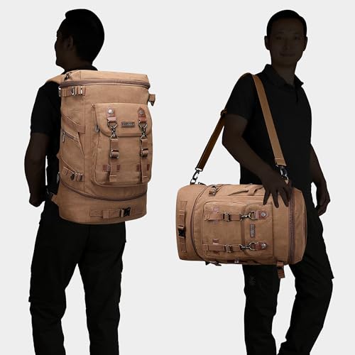 WITZMAN Travel Backpack for Men Women Canvas Backpack Carry on Luggage Rucksack Convertible Duffel Bag Large (A568 Brown) - Image 2